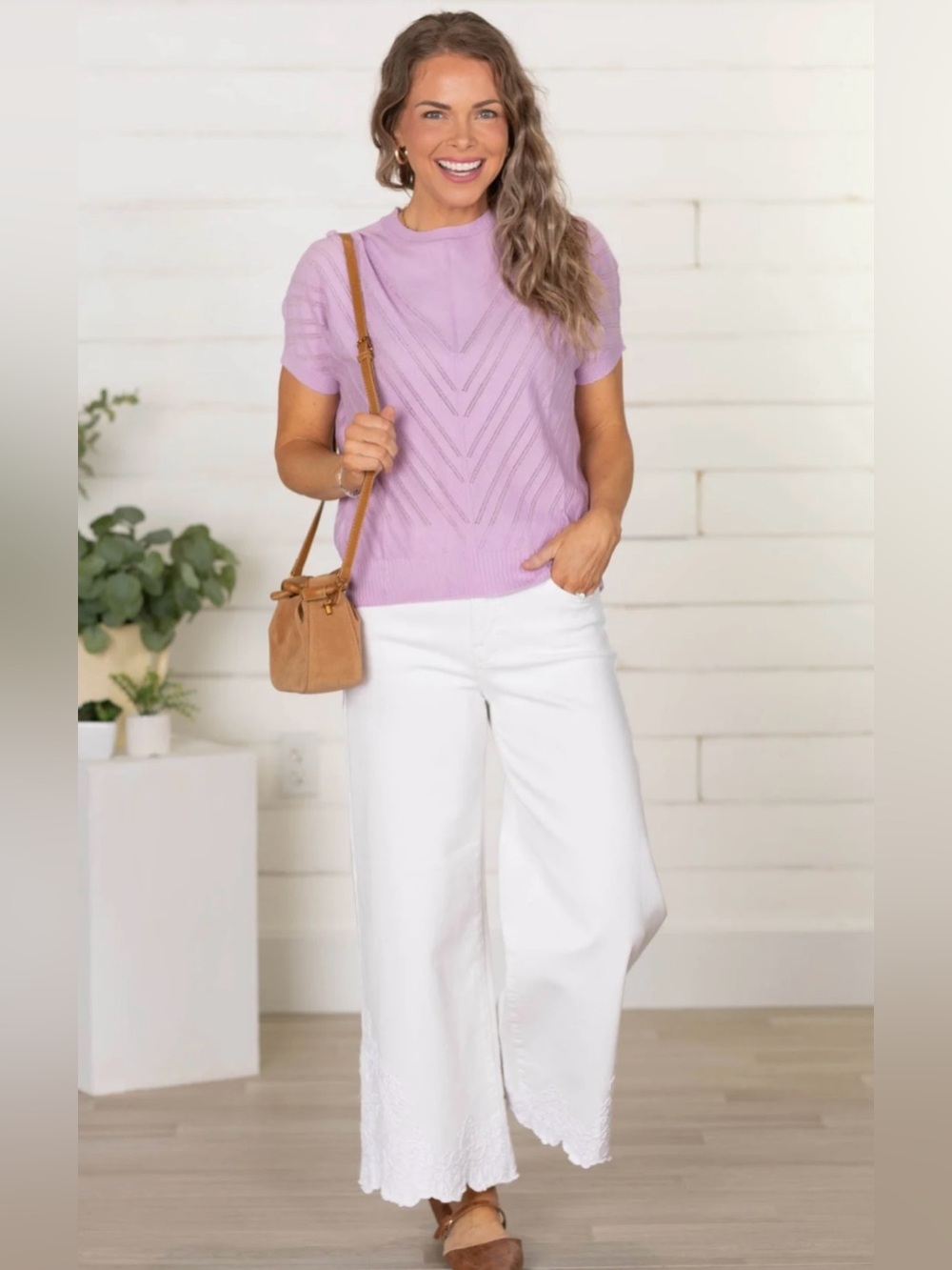 Allie Rose Lilac Short Sleeve Chevron
Pointelle Knit Top Women’s Large